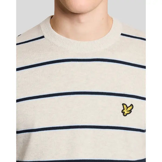 Lyle & Scott Cotton Striped Crew Neck Jumper Light Grey Marl - RD1 Clothing