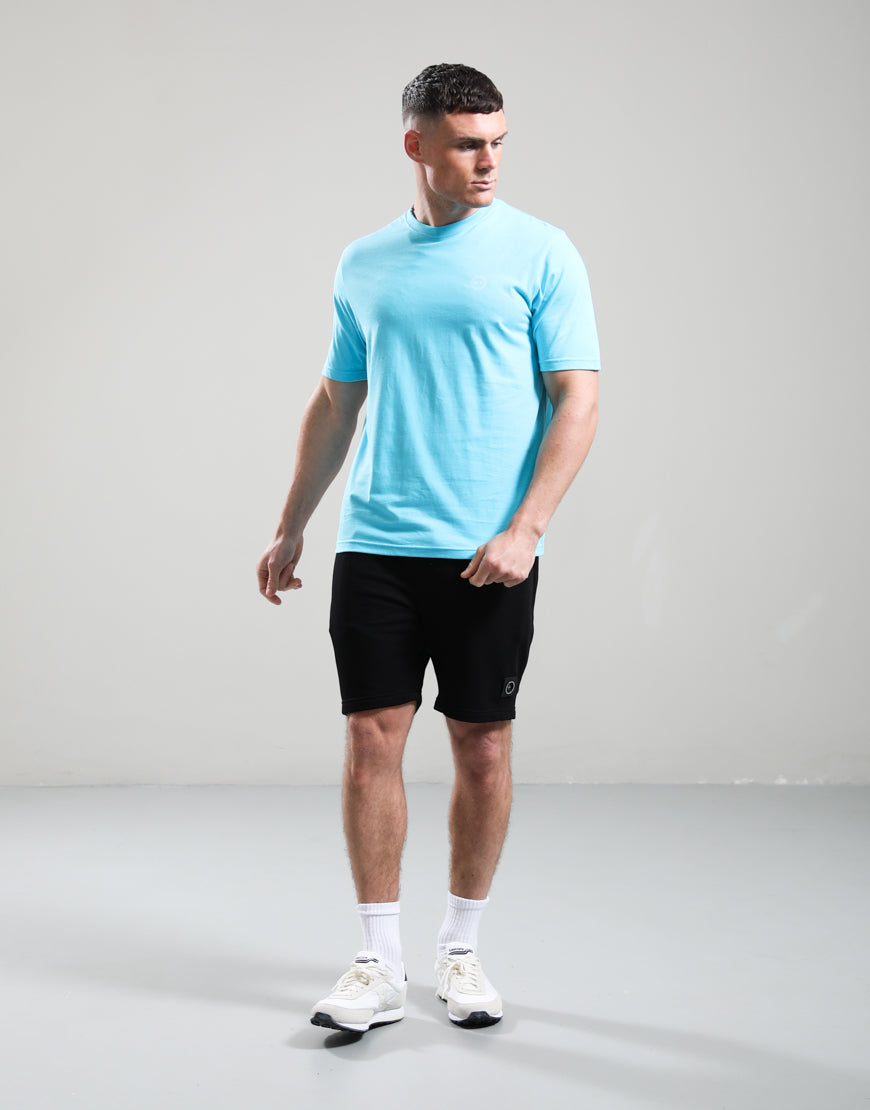 Marshall Artist Delta T-Shirt in cyan with logo, casual fit, lightweight cotton fabric, front graphic design.