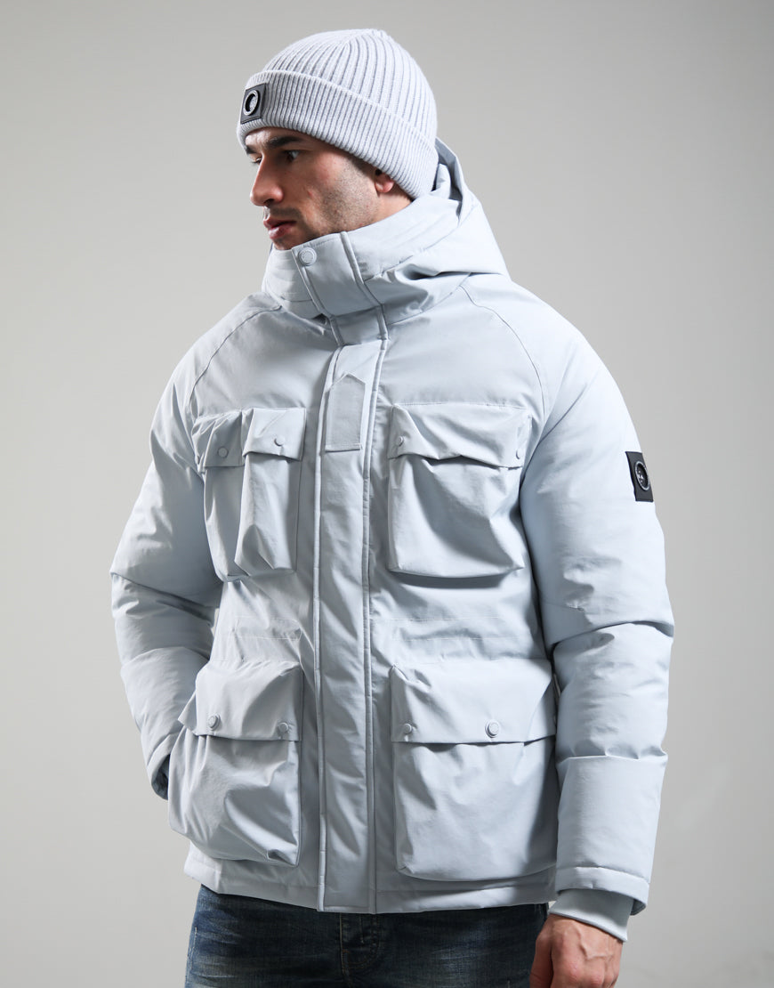 Marshall Artist Hawksley Parka jacket in wolf grey with hood and utility pockets