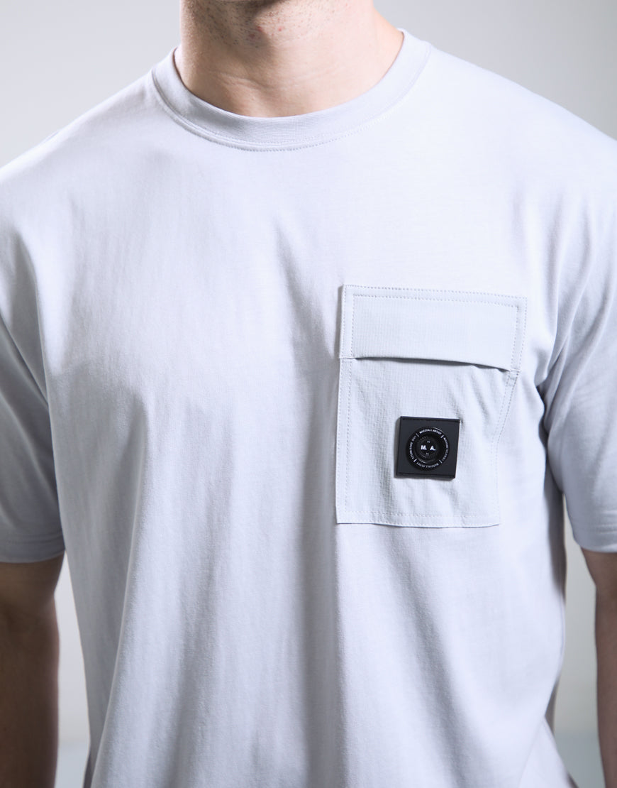 Marshall Artist Kyoto Pocket T-Shirt in Oceanic Grey, casual crewneck with front pocket and soft fabric, ideal for everyday wear.
