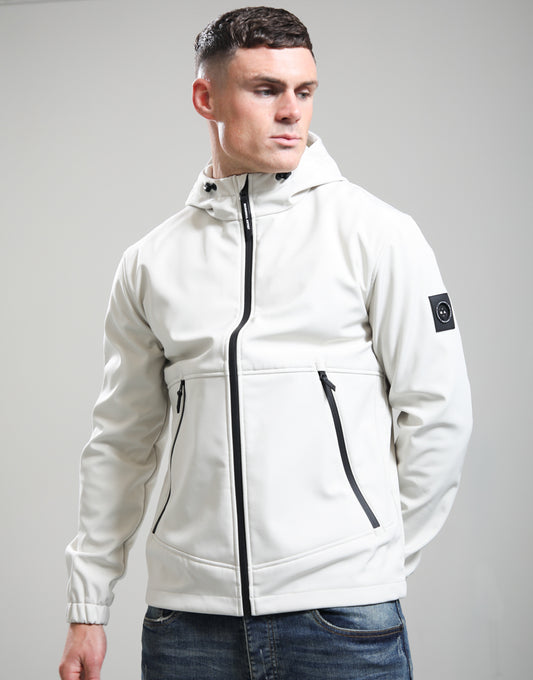 Marshall Artist Prova Softshell Jacket in Silverbirch color, shown with front view and zip closure.