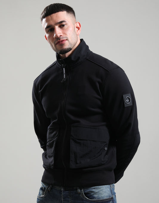 Black Marshall Artist Streatham full zip sweatshirt, stylish jumper with a front zipper and comfortable fit, casual wear for men.