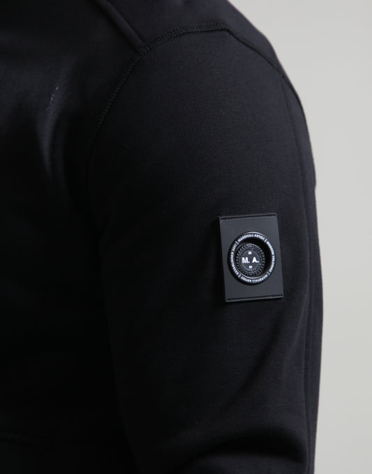 Black Marshall Artist Streatham full zip sweatshirt, casual jumper with a front zipper and ribbed cuffs, designed for comfort and style.