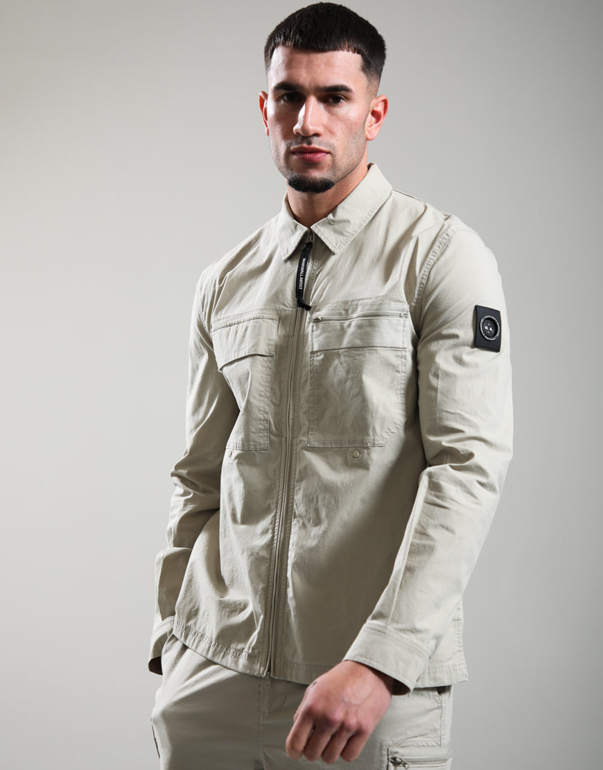 Marshall Artist Vanguard Overshirt in stone color, stylish jacket with button closure and chest pockets, casual outerwear for men.
