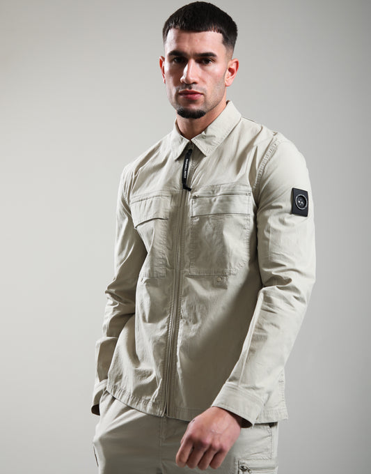 Marshall Artist Vanguard Overshirt in stone color, stylish jacket with button closure and chest pockets, casual outerwear for men.