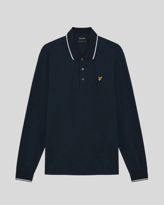Lyle & Scott Tipped Long Sleeve Polo Shirt Navy/White