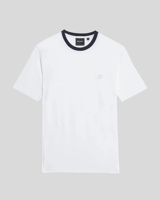 Men's Lyle & Scott contrast T-shirt in white and navy featuring a classic crew neck and brand logo detail.
