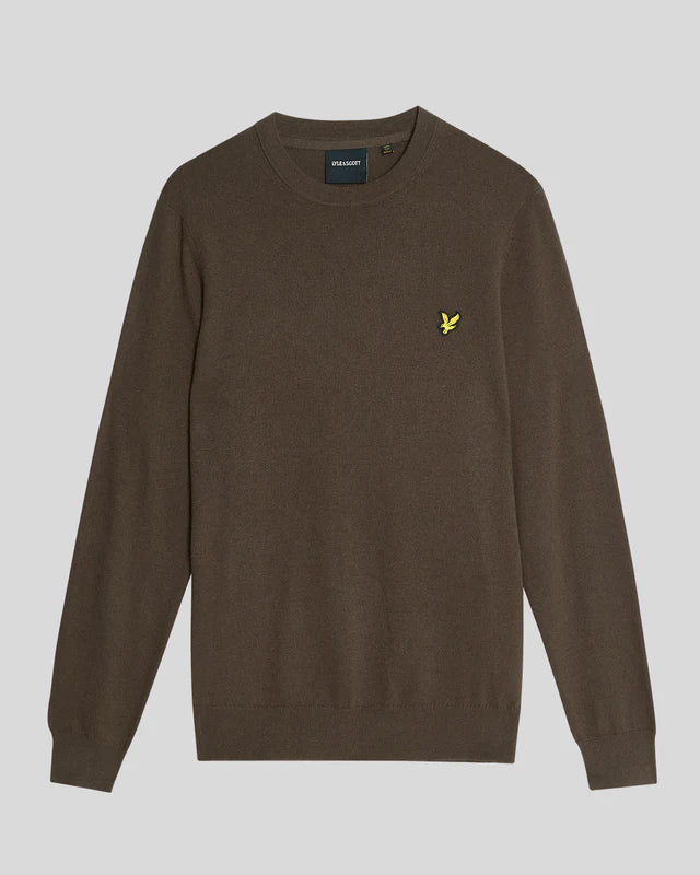 Lyle & Scott Cotton Merino Crew Neck Jumper Espresso - RD1 Clothing