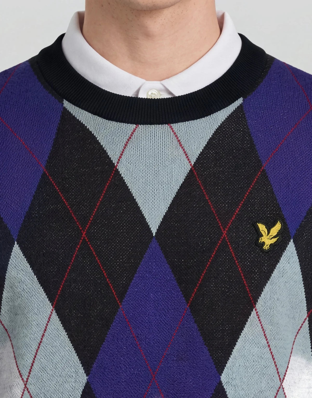 Lyle & Scott Archive Argyle Crew Neck Jumper Dark Navy