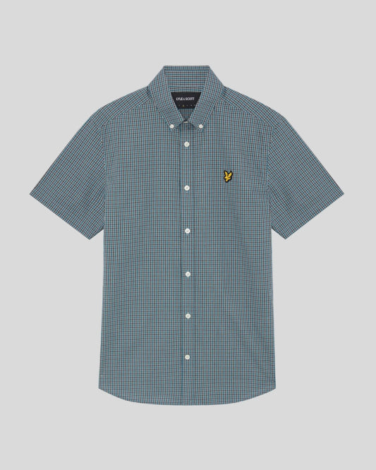 Lyle & Scott Fine Check Short Sleeve Shirt Denim