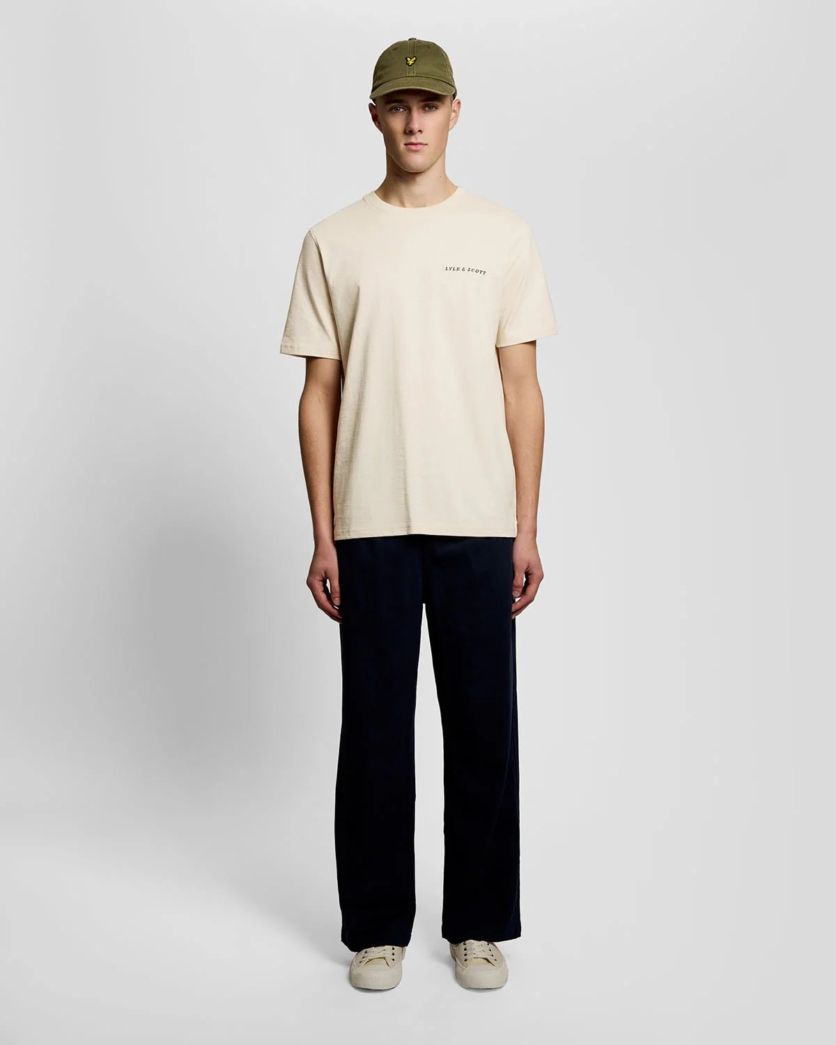 Lyle & Scott men's cotton crew neck T-shirt with script logo in ice cream marl, casual fit and comfortable fabric.