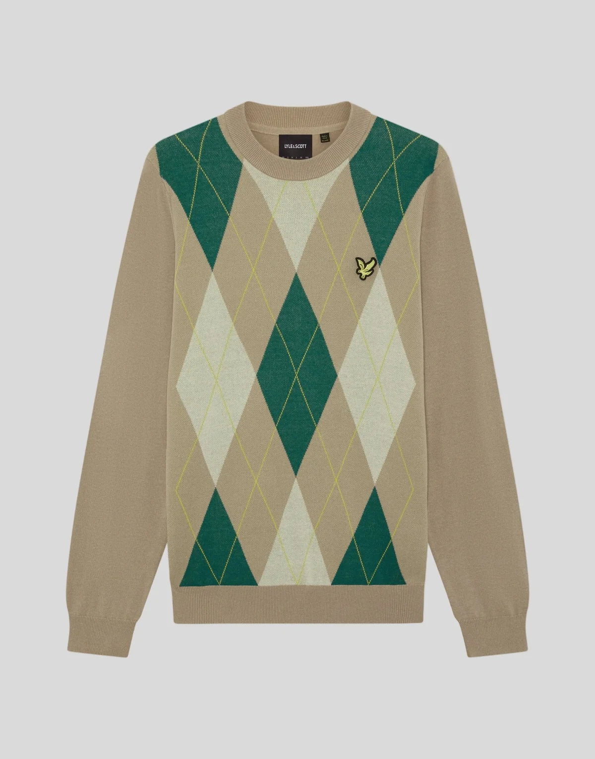 Lyle & Scott Archive Argyle Crew Neck Jumper Desert Taupe