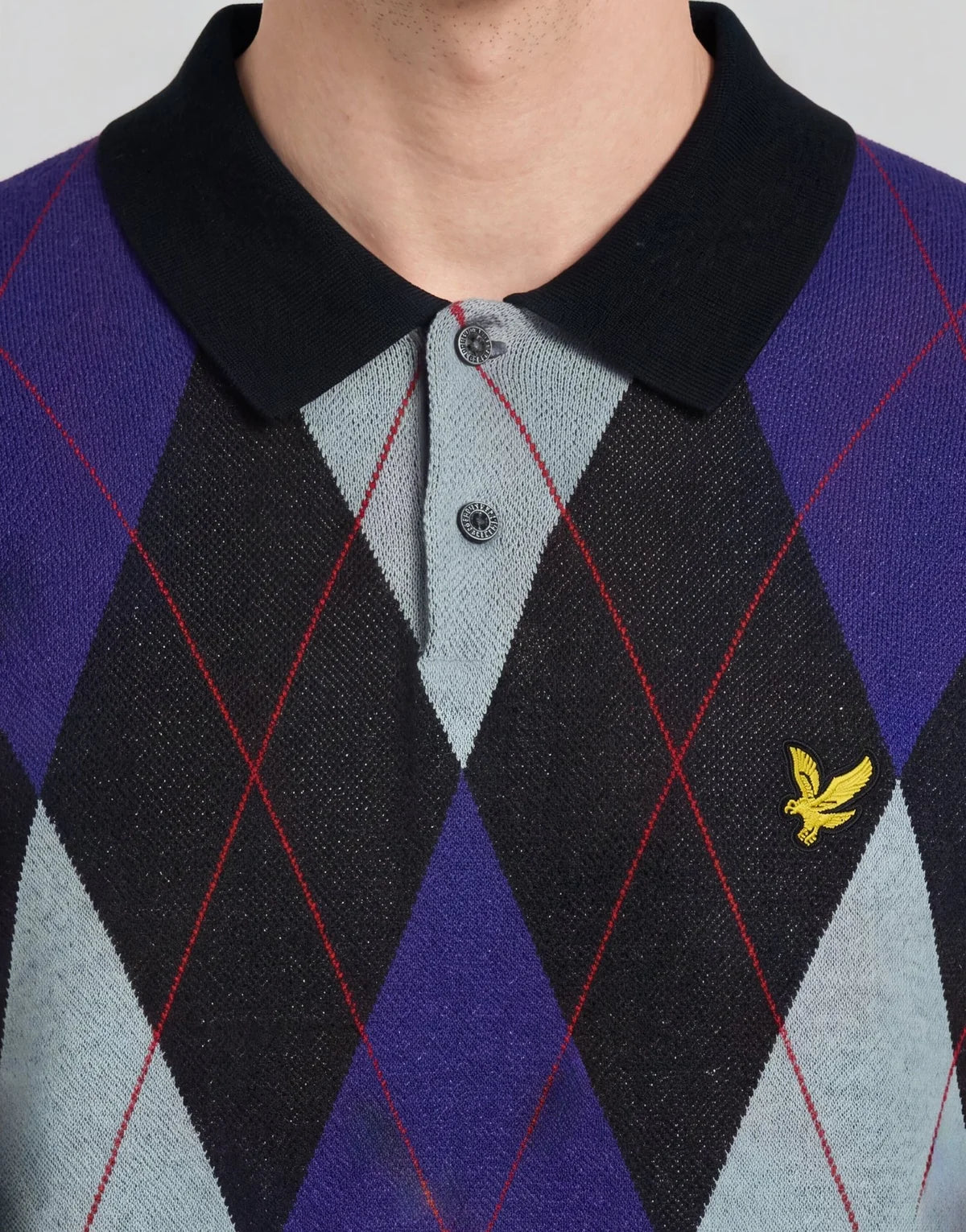 Lyle & Scott Archive Argyle Knitted Polo Shirt Dark Navy