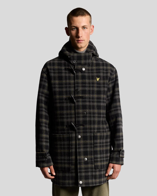 Lyle & Scott Tartan Duffle Coat Jet Black