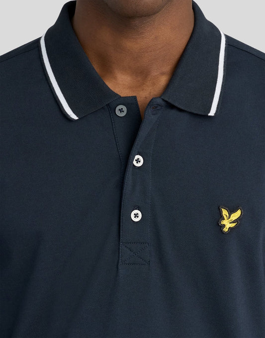 Lyle & Scott Tipped Long Sleeve Polo Shirt Navy/White