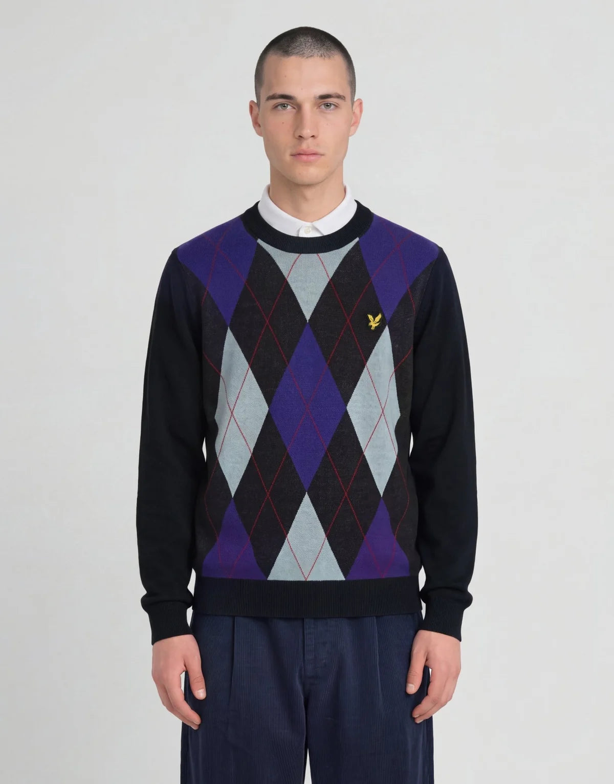 Lyle & Scott Archive Argyle Crew Neck Jumper Dark Navy