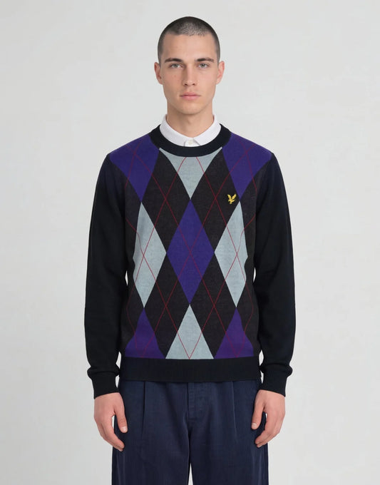Lyle & Scott Archive Argyle Crew Neck Jumper Dark Navy