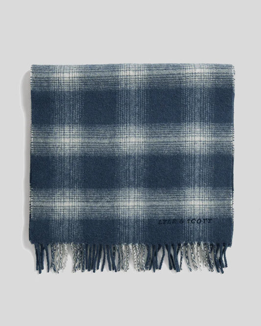 Lyle & Scott Tartan Check Lambswool Blend Scarf Night Sky/White