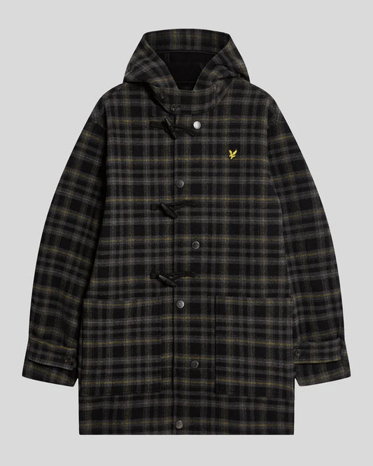 Lyle & Scott Tartan Duffle Coat Jet Black