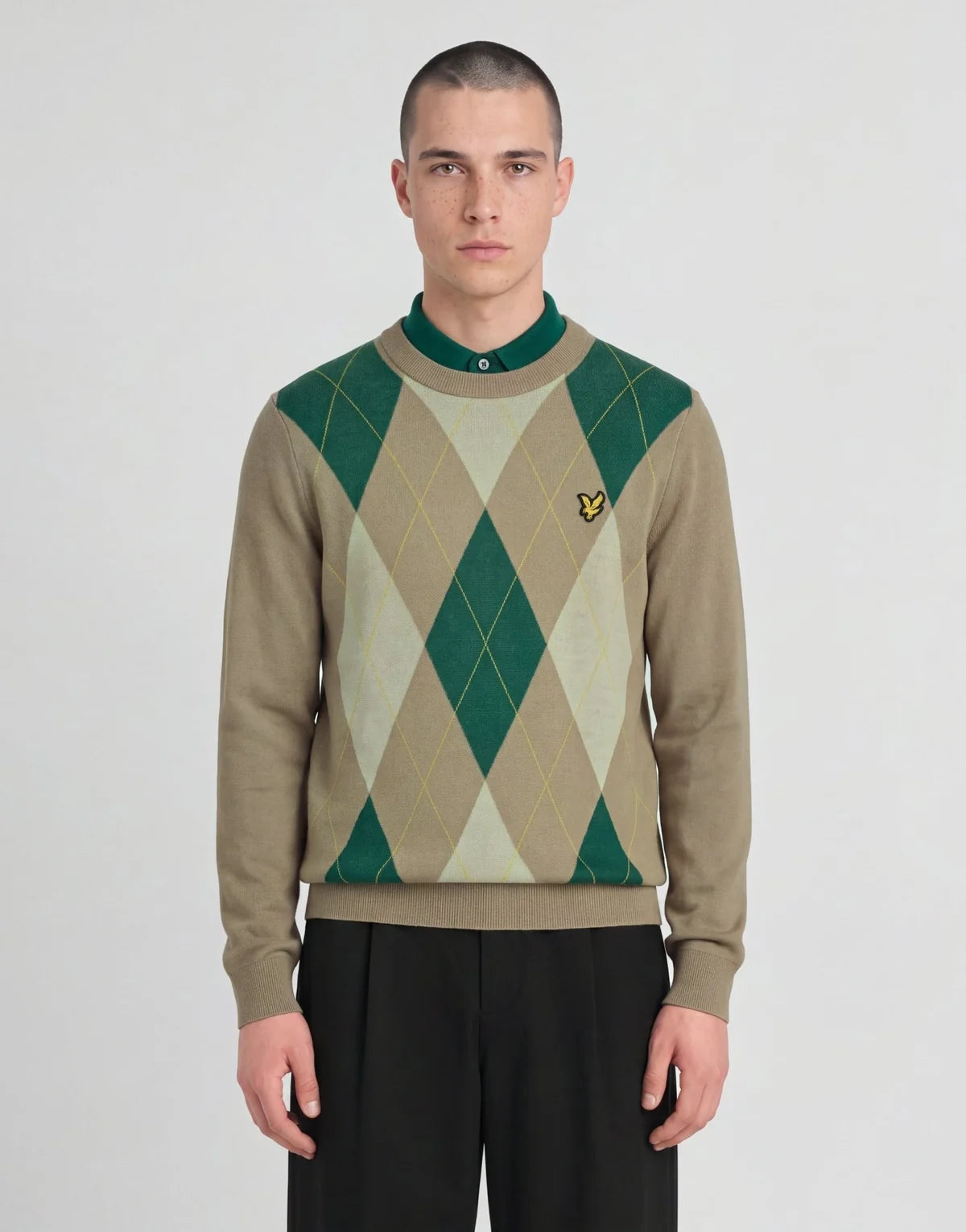 Lyle & Scott Archive Argyle Crew Neck Jumper Desert Taupe