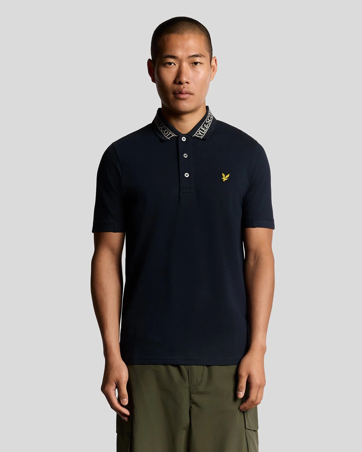Lyle & Scott Collar Logo Ribbed Polo Shirt Navy/White