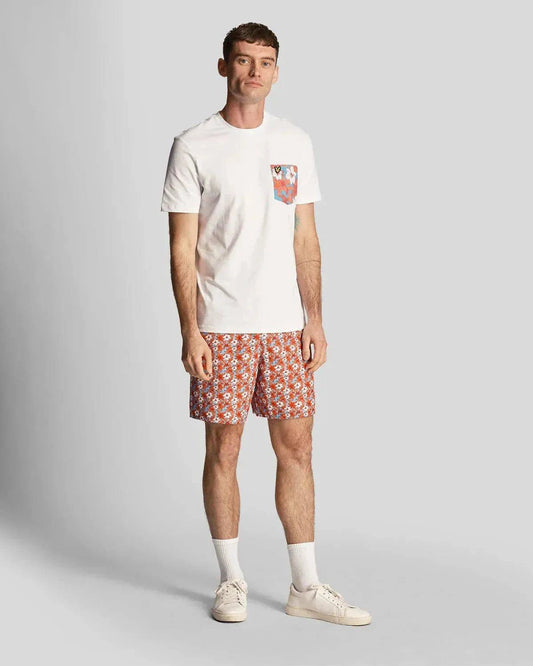 Lyle & Scott Floral Print Pocket T-Shirt In White - RD1 Clothing