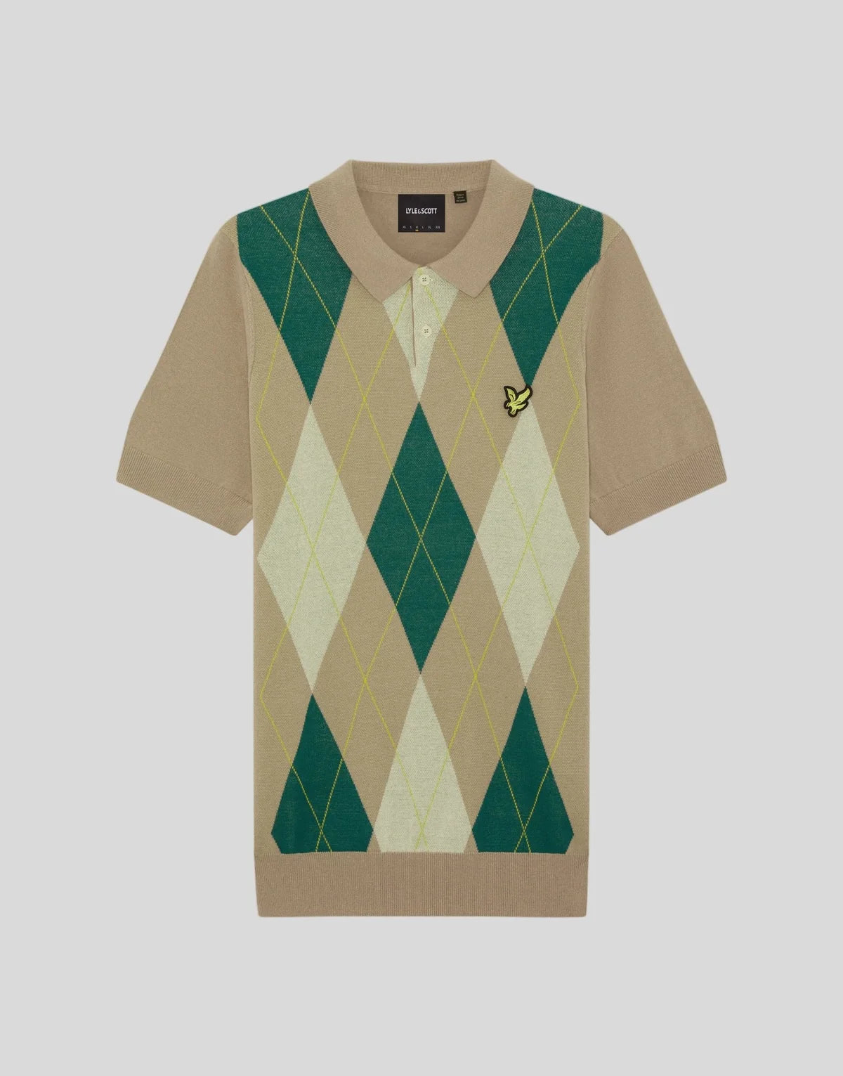 Lyle & Scott Archive Argyle Knitted Polo Shirt Desert Taupe