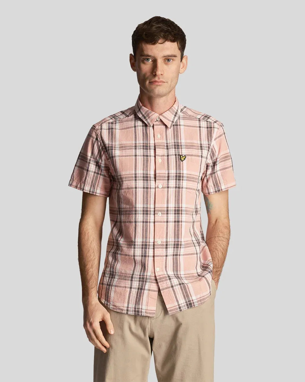 Lyle & Scott Linen Check Shirt In palm pink