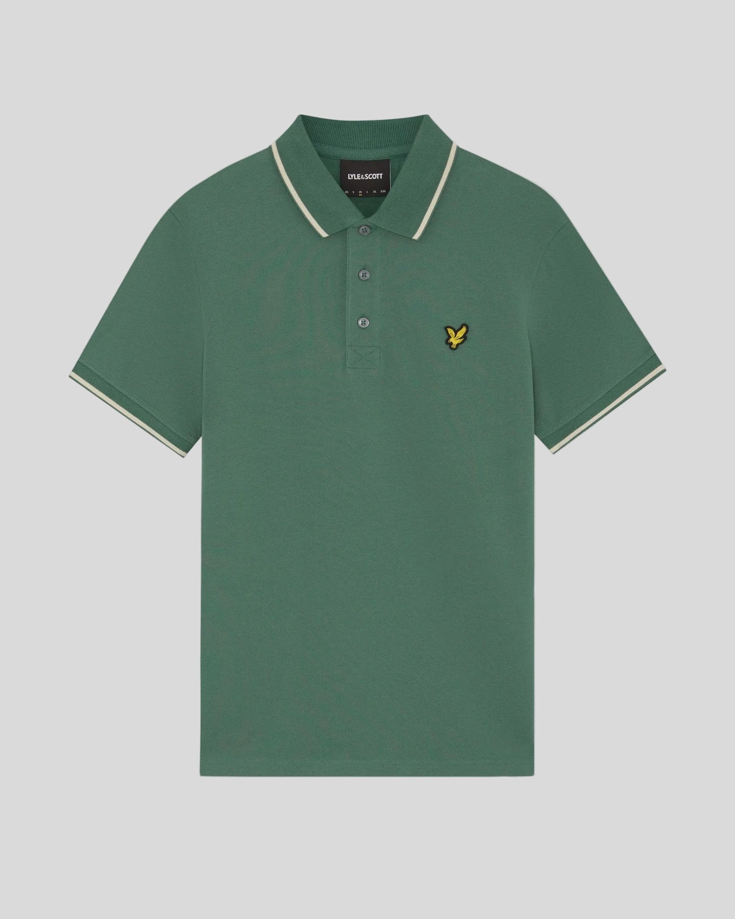Men's Lyle & Scott polo shirt in Everglade and Wheat with tipped collar, casual fit, and short sleeves.
