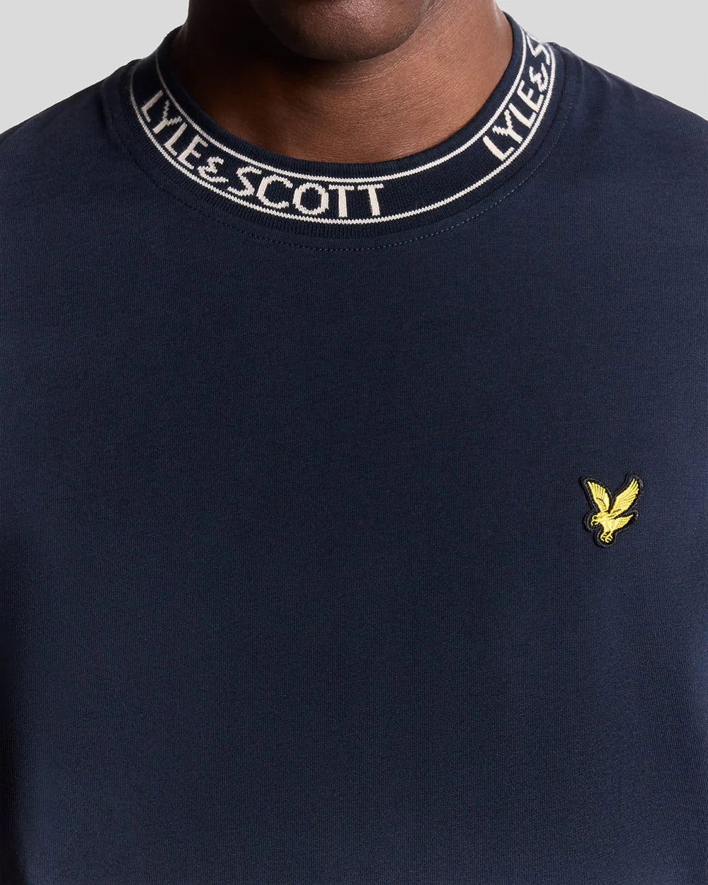 Lyle & Scott Collar Logo Ribbed T-Shirt Navy/White