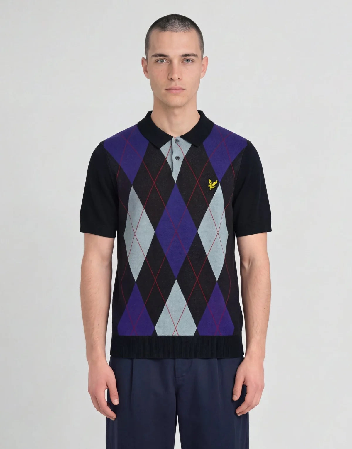 Lyle & Scott Archive Argyle Knitted Polo Shirt Dark Navy