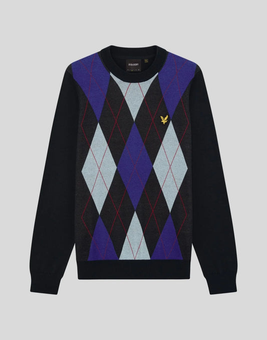Lyle & Scott Archive Argyle Crew Neck Jumper Dark Navy