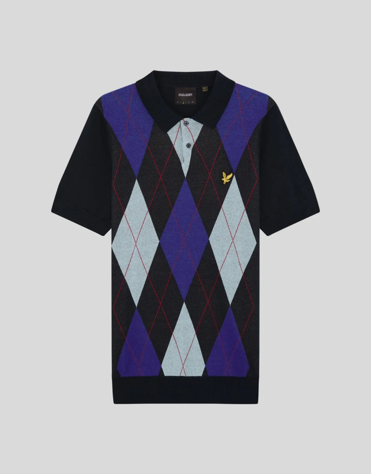 Lyle & Scott Archive Argyle Knitted Polo Shirt Dark Navy