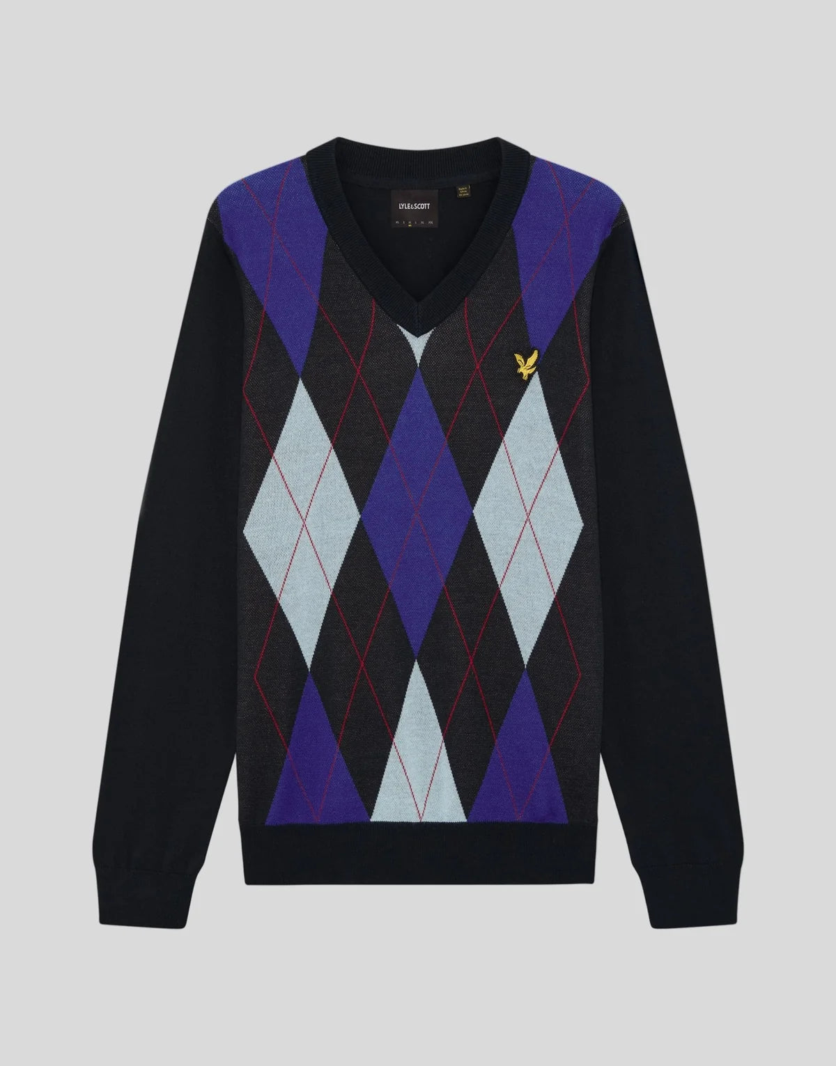Lyle & Scott Argyle Knitted V-Neck Jumper Dark Navy
