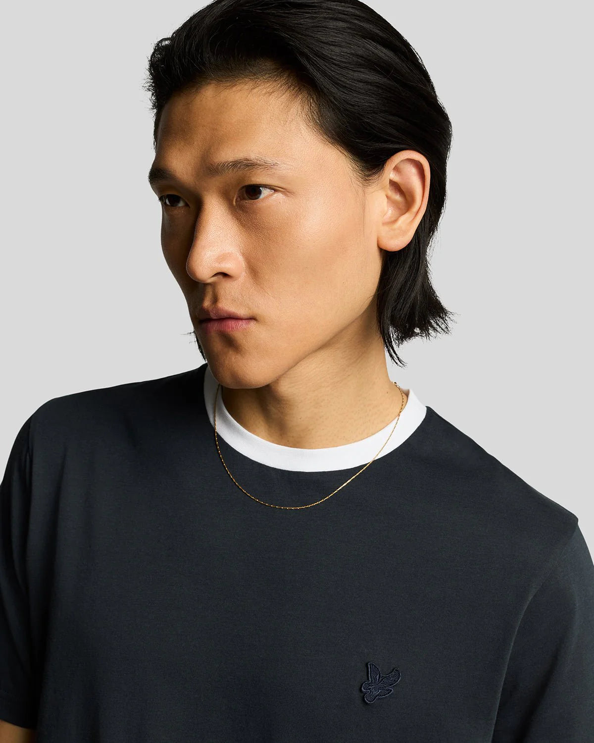 Men's Lyle & Scott contrast cotton T-shirt in navy and white, featuring a classic fit and logo detail on the chest.