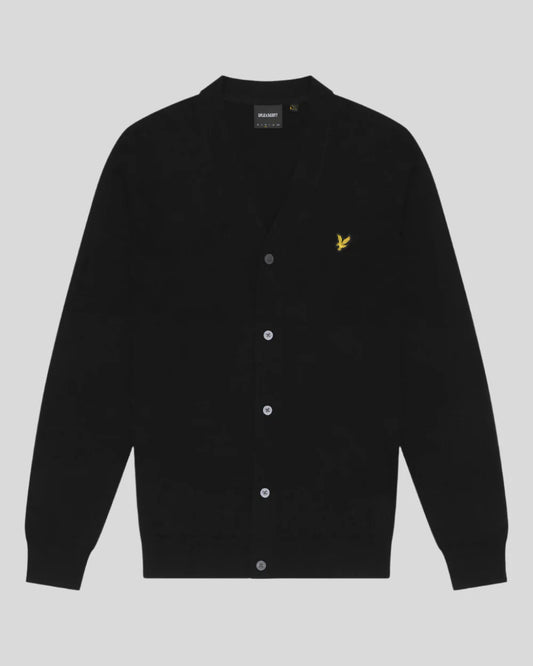 Lyle & Scott Cotton Merino V Neck Cardigan Jet Black