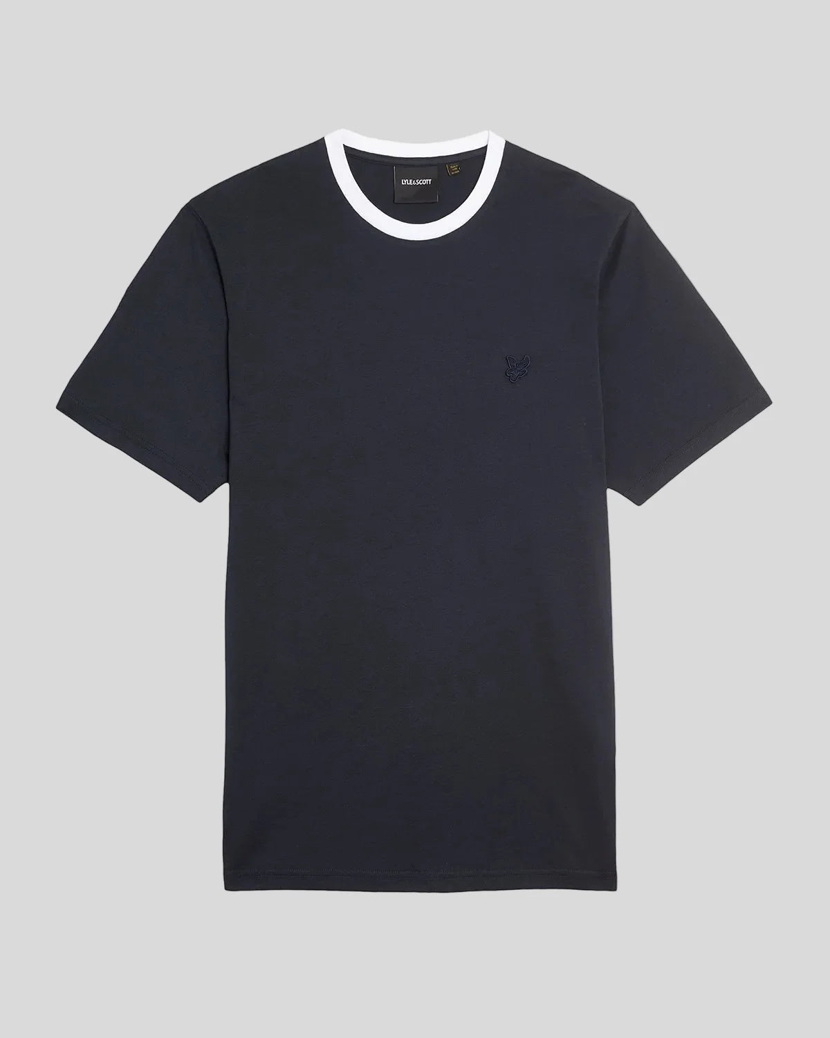 Men's navy and white Lyle & Scott contrast superfine cotton T-shirt with a classic fit and brand logo on the chest.