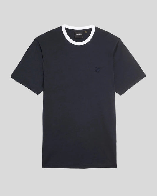 Men's navy and white Lyle & Scott contrast superfine cotton T-shirt with a classic fit and brand logo on the chest.