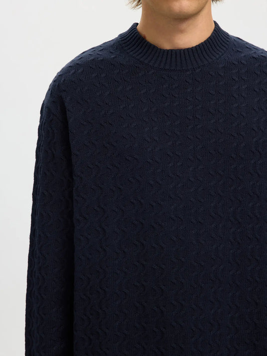Selected Homme Long Sleeve Knitted Relaxed Crew Neck Navy