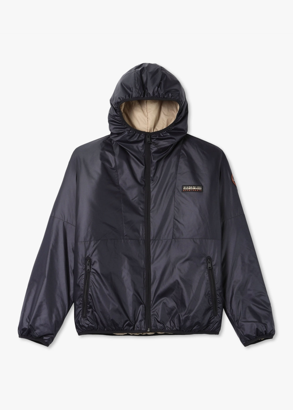 Black Napapijri A-Thur jacket with a hood, featuring a ripstop fabric design and modern style.
