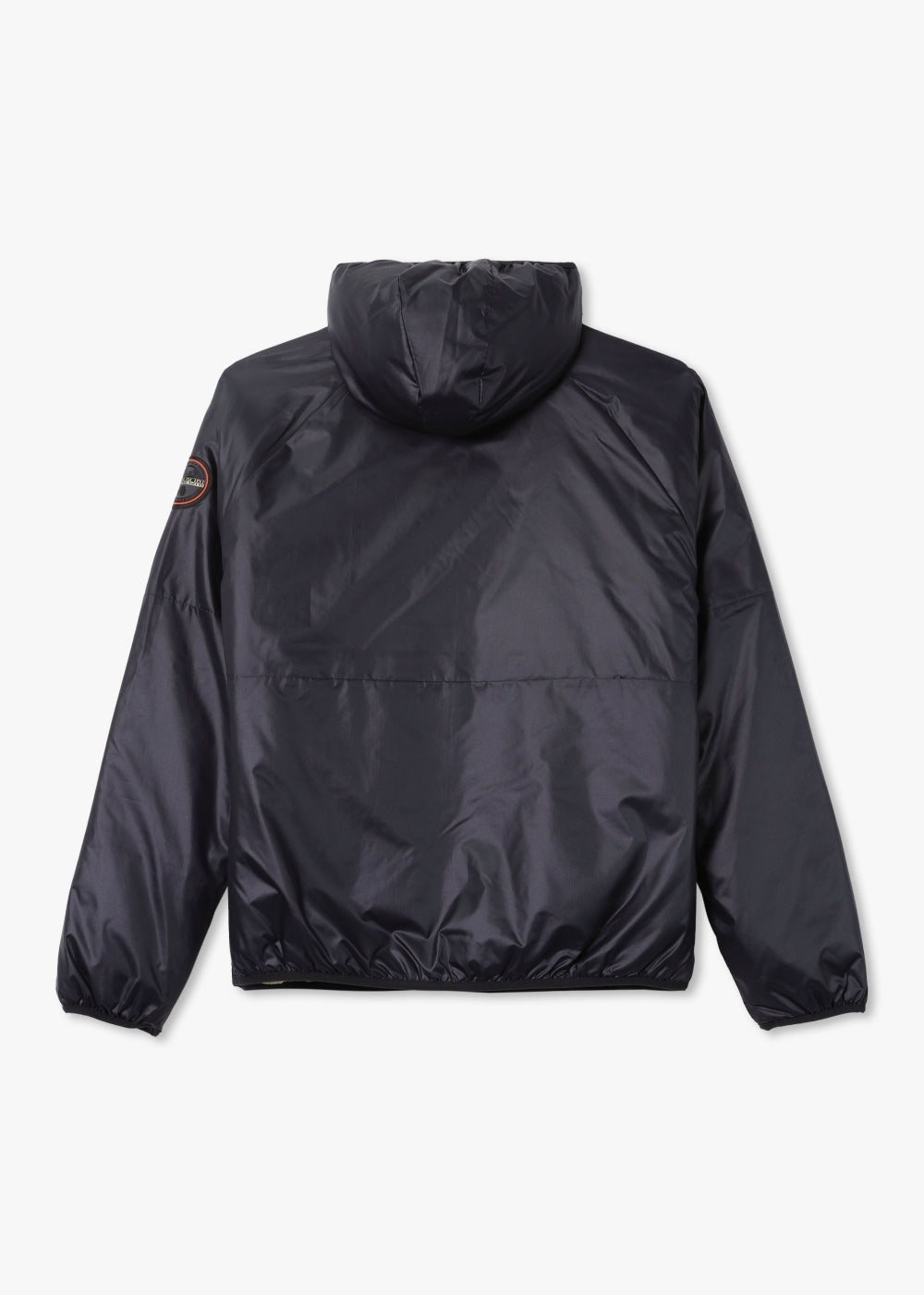 Black Napapijri A-Thur jacket featuring a hood, ripstop fabric, and front zipper, designed for casual outdoor wear.