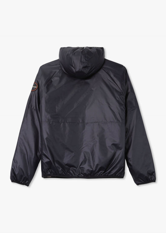 Black Napapijri A-Thur jacket featuring a hood, ripstop fabric, and front zipper, designed for casual outdoor wear.