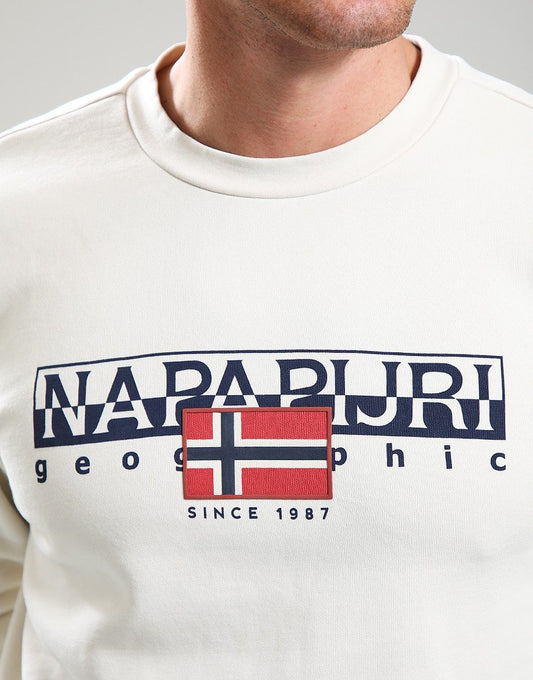 Beige Napapijri Aylmer Crew Sweat jumper with soft fabric and relaxed fit, displayed flat on a white background.