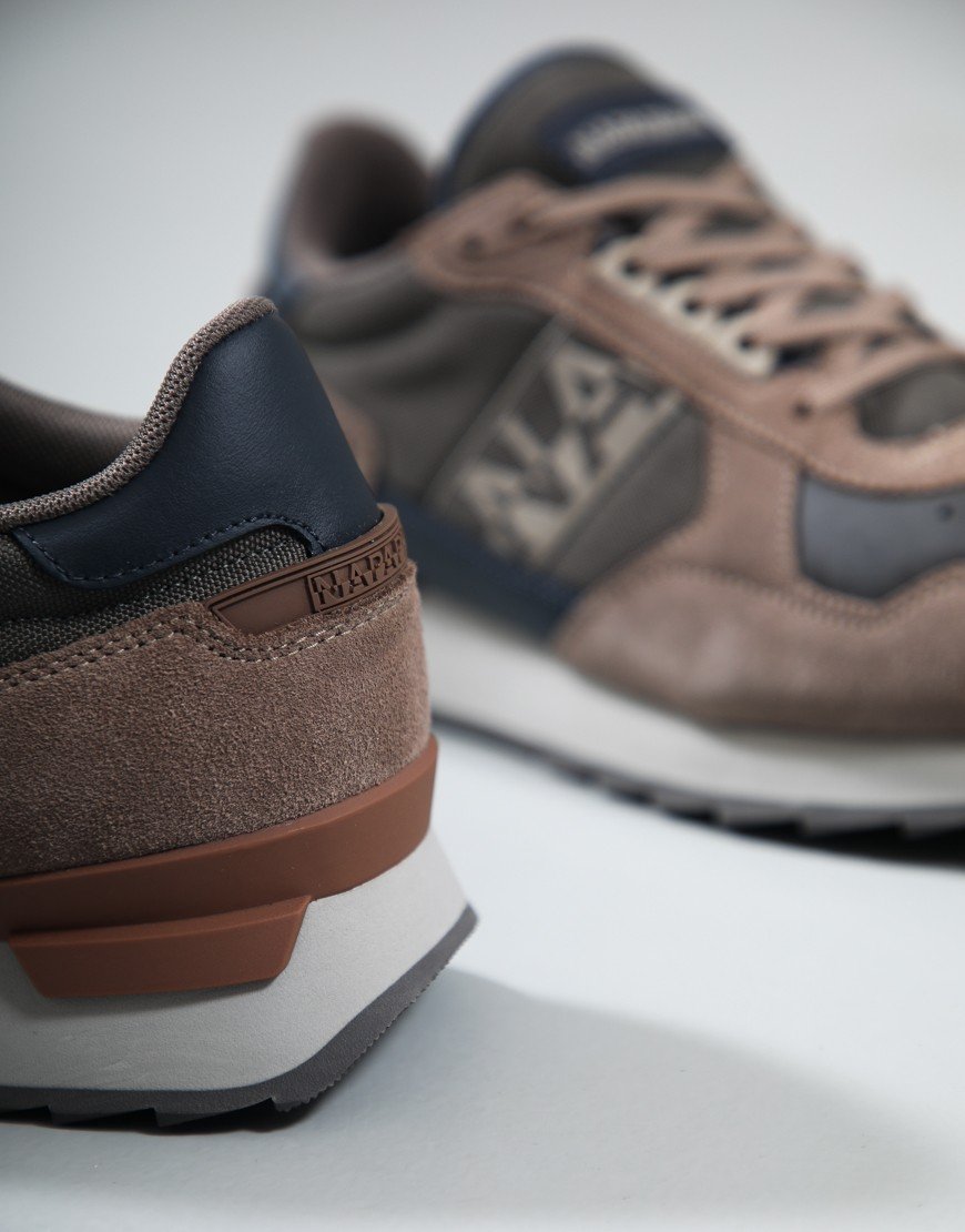 Grey and brown Napapijri trainers shoes with stylish design and comfortable fit, perfect for casual wear.