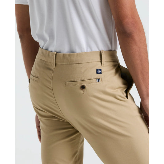 Original Penguin slim fit chinos in travertine color, showing the tailored trousers with a classic fit and stylish design.