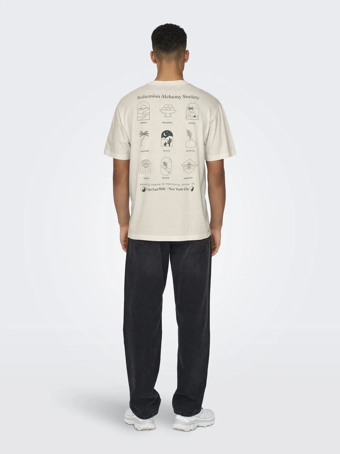 Only & Sons Kason Relax Print T-Shirt Silver Lining