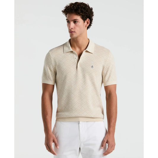 Original Pengiun Jaquard Sweater Polo Shirt in Birch