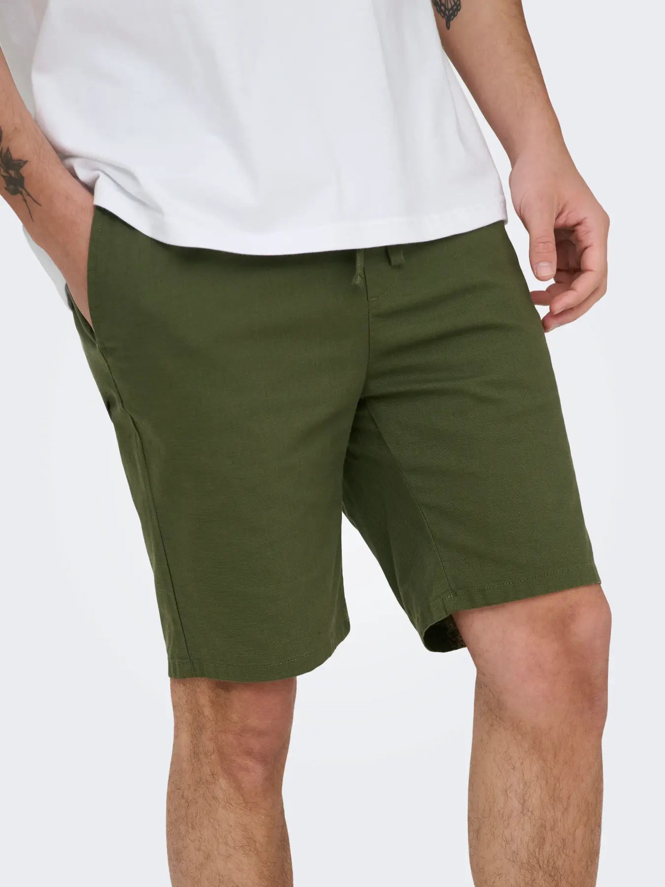 Only & Sons Onsreid Slim Slub Shorts Green - RD1 Clothing
