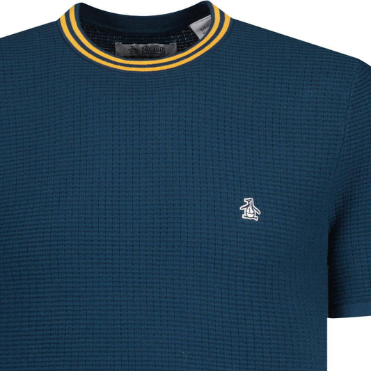 Original Penguin Textured Sweater Knit T-Shirt Blue Wing Teal - RD1 Clothing