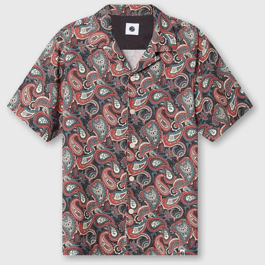 Red Pretty Green Bonamassa Paisley Shirt displayed flat with detailed paisley pattern and classic collar.